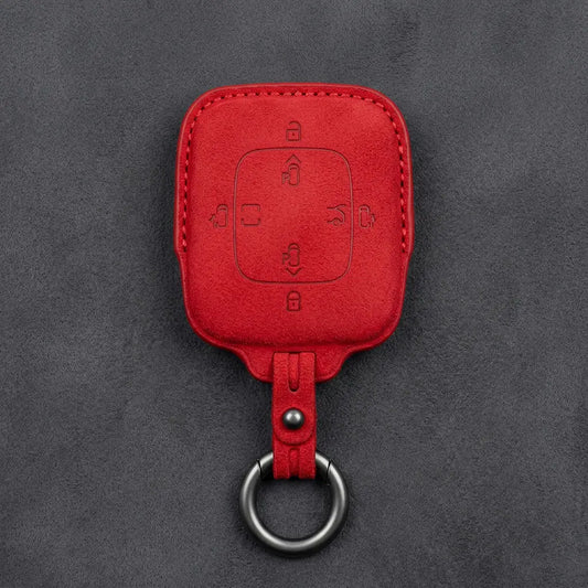 Zeekr Hand-Stitched Alcantara Key Fob Cover – Square Power Door Smart Key - Red