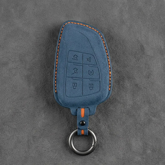 GMC Hand-Stitched Alcantara Key Fob Cover – Asymmetric Smart Key - Cobalt Blue