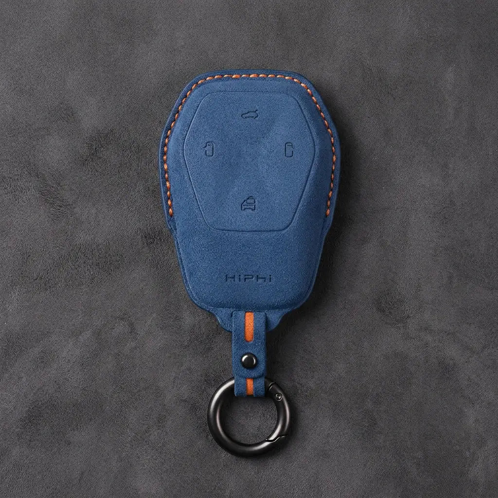 HiPhi Hand-Stitched Alcantara Key Fob Cover – Smart Key Remote - Cobalt Blue