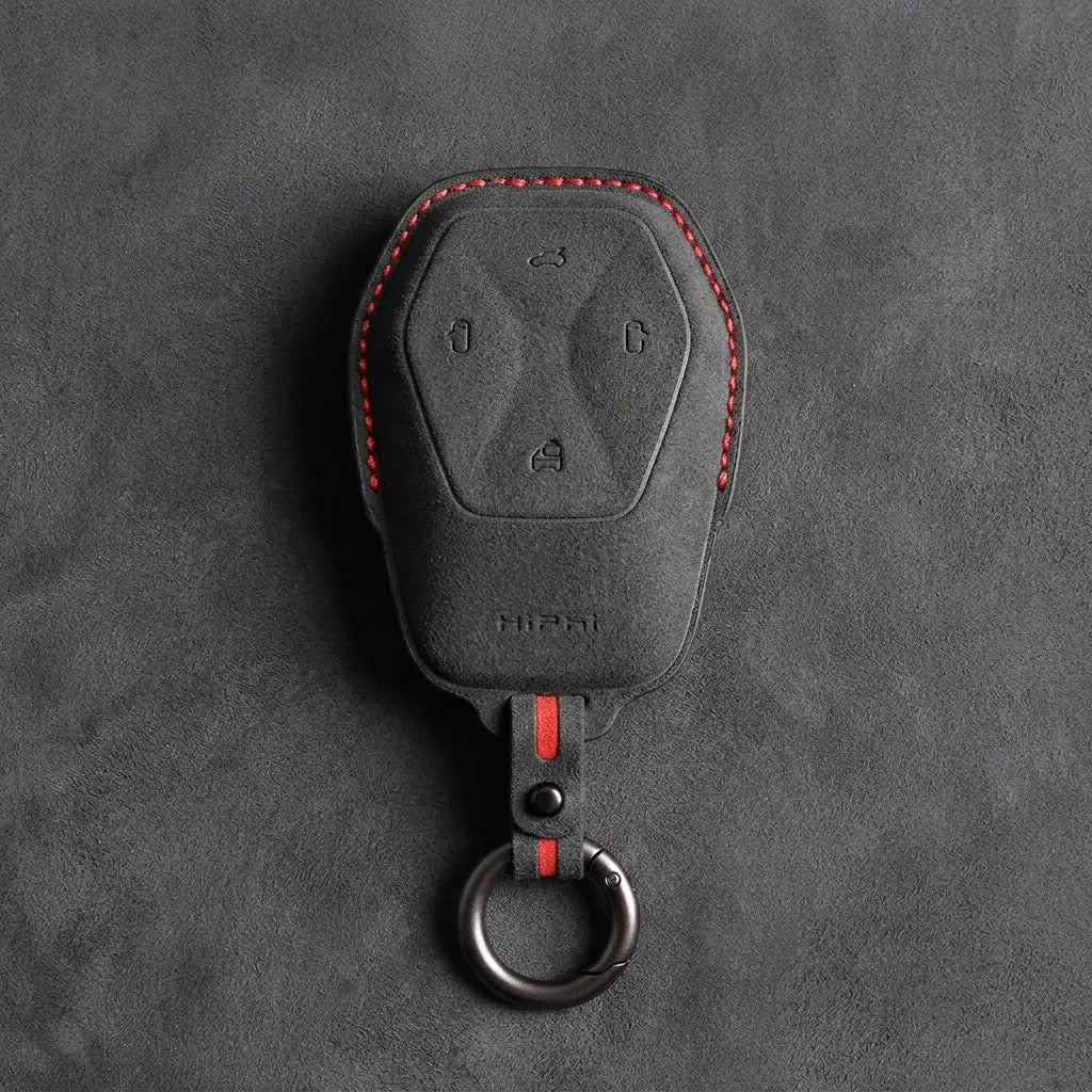 HiPhi Hand-Stitched Alcantara Key Fob Cover – Smart Key Remote - Dark Charcoal