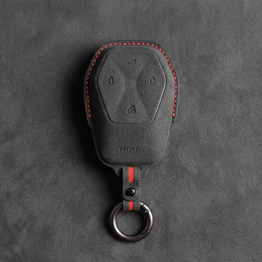 HiPhi Hand-Stitched Alcantara Key Fob Cover – Smart Key Remote - Dark Charcoal