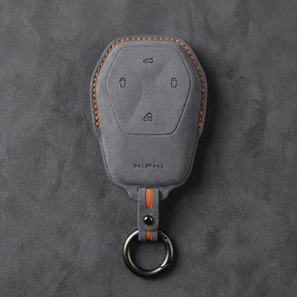 HiPhi Hand-Stitched Alcantara Key Fob Cover – Smart Key Remote - Dark Gray