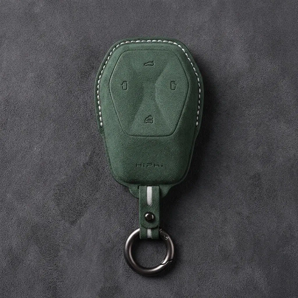 HiPhi Hand-Stitched Alcantara Key Fob Cover – Smart Key Remote - Dark Green