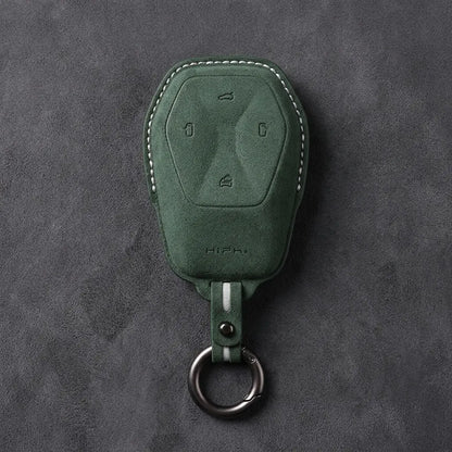 HiPhi Hand-Stitched Alcantara Key Fob Cover – Smart Key Remote - Dark Green