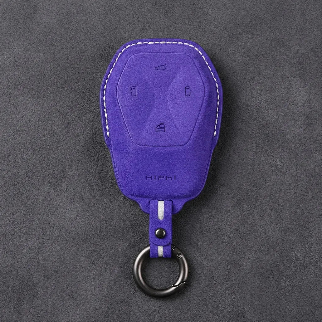 HiPhi Hand-Stitched Alcantara Key Fob Cover – Smart Key Remote - Dark Purple
