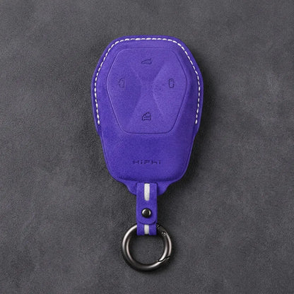 HiPhi Hand-Stitched Alcantara Key Fob Cover – Smart Key Remote - Dark Purple