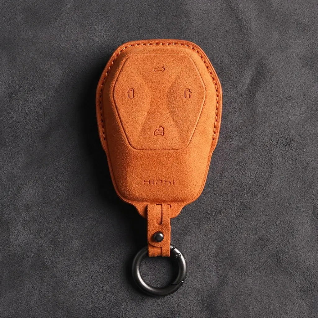HiPhi Hand-Stitched Alcantara Key Fob Cover – Smart Key Remote - Orange