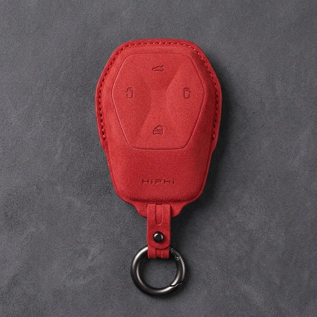 HiPhi Hand-Stitched Alcantara Key Fob Cover – Smart Key Remote - Red