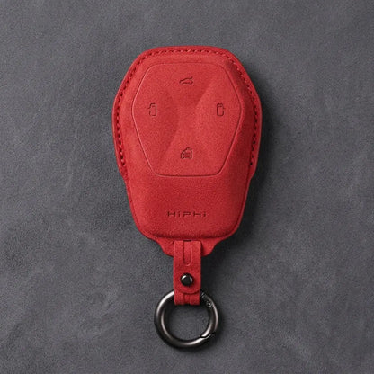 HiPhi Hand-Stitched Alcantara Key Fob Cover – Smart Key Remote - Red