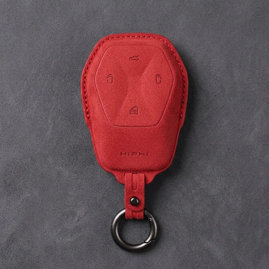 HiPhi Hand-Stitched Alcantara Key Fob Cover – Smart Key Remote - Red