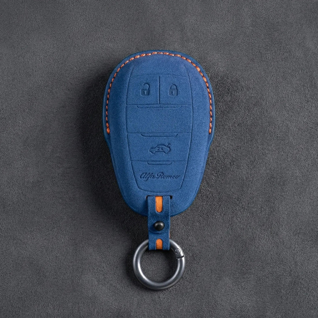 Alfa Romeo Hand - Stitched Alcantara Key Fob Cover – Shield 3 - Button - Cobalt blue