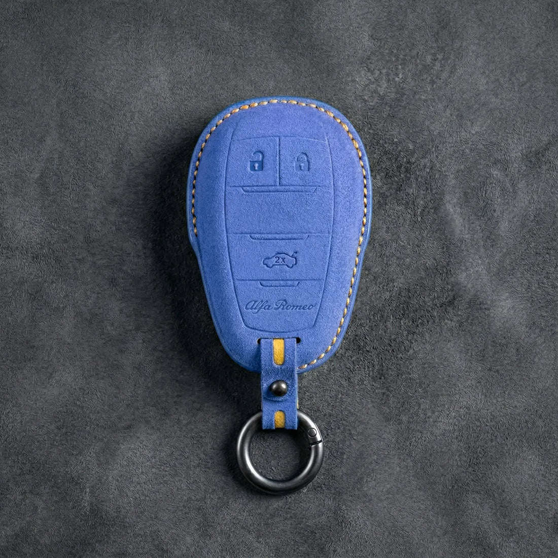 Alfa Romeo Hand - Stitched Alcantara Key Fob Cover – Shield 3 - Button - Cornflower blue