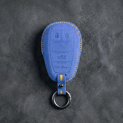 Alfa Romeo Hand - Stitched Alcantara Key Fob Cover – Shield 3 - Button - Cornflower blue