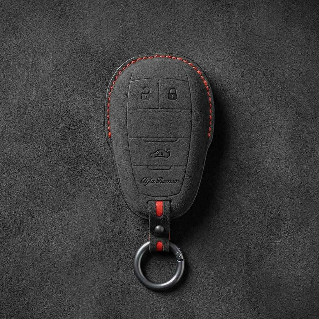 Alfa Romeo Hand - Stitched Alcantara Key Fob Cover – Shield 3 - Button - Dark charcoal