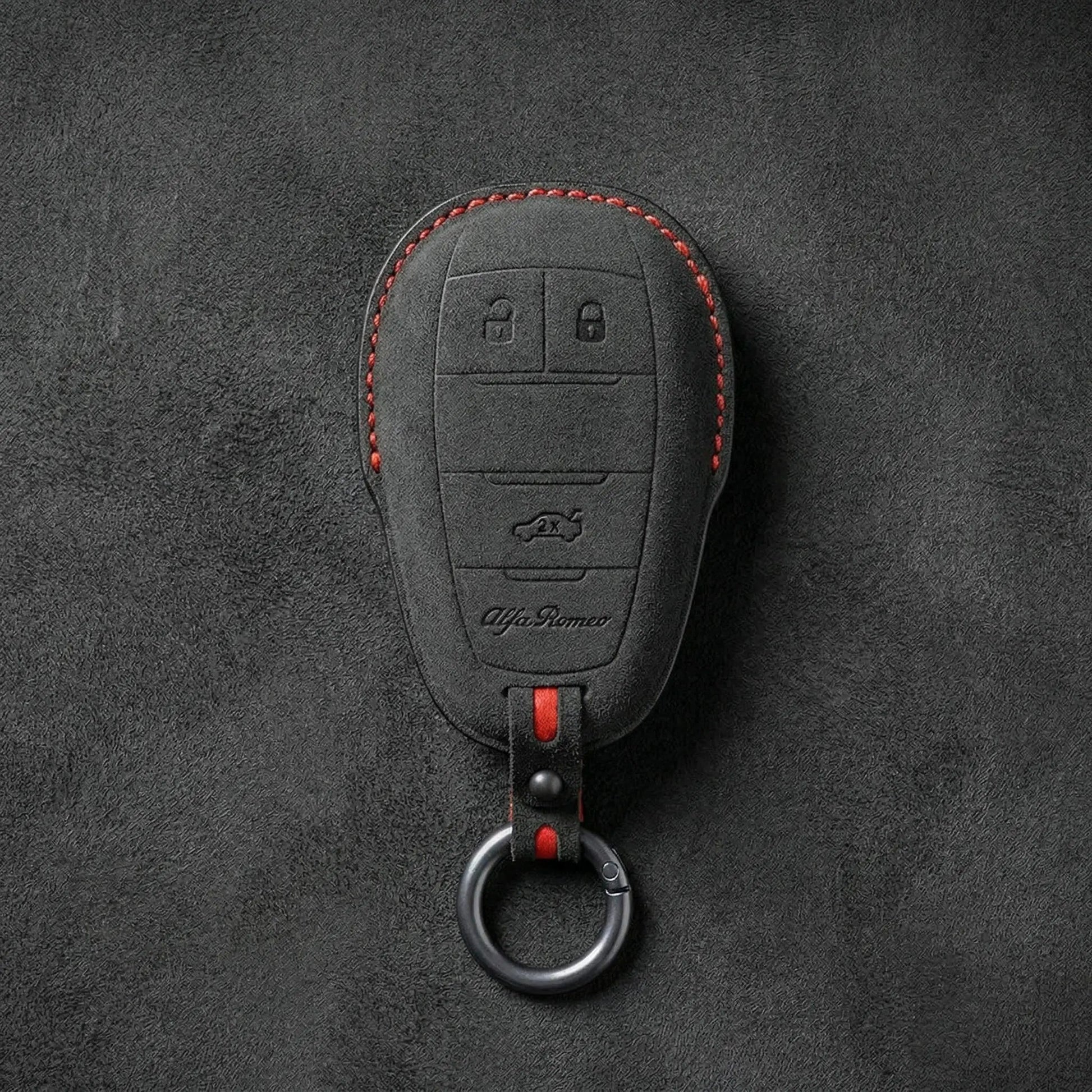 Alfa Romeo Hand - Stitched Alcantara Key Fob Cover – Shield 3 - Button - Dark charcoal