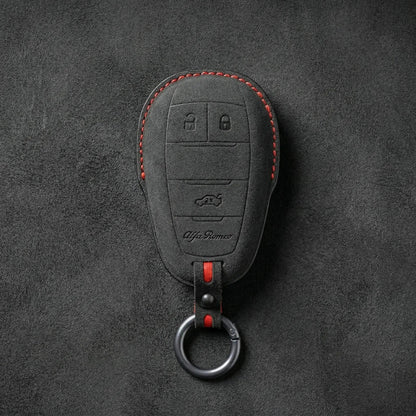 Alfa Romeo Hand - Stitched Alcantara Key Fob Cover – Shield 3 - Button - Dark charcoal