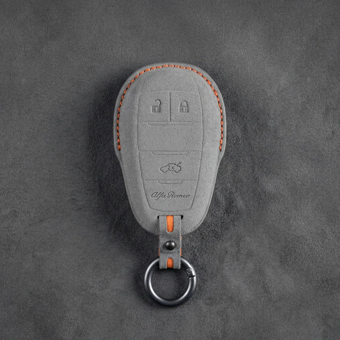 Alfa Romeo Hand - Stitched Alcantara Key Fob Cover – Shield 3 - Button - Dark gray