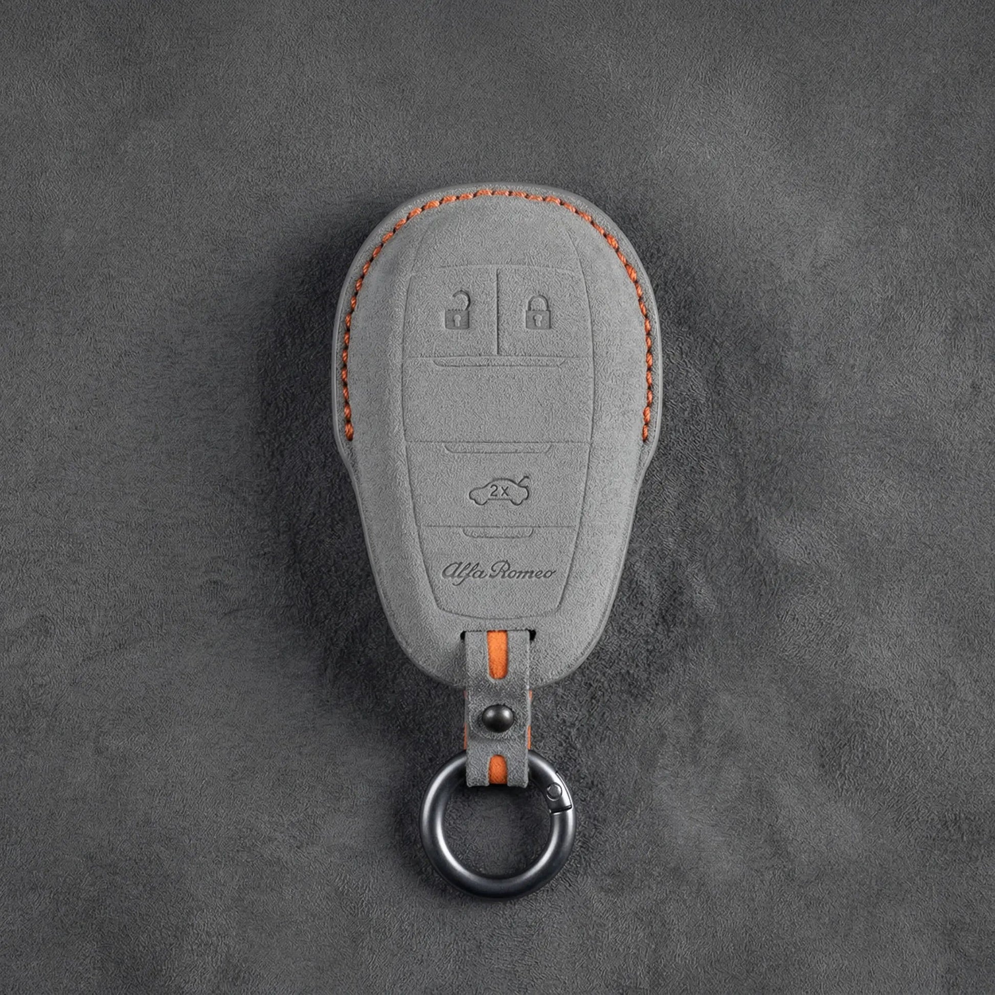 Alfa Romeo Hand - Stitched Alcantara Key Fob Cover – Shield 3 - Button - Dark gray