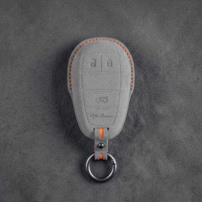 Alfa Romeo Hand - Stitched Alcantara Key Fob Cover – Shield 3 - Button - Dark gray