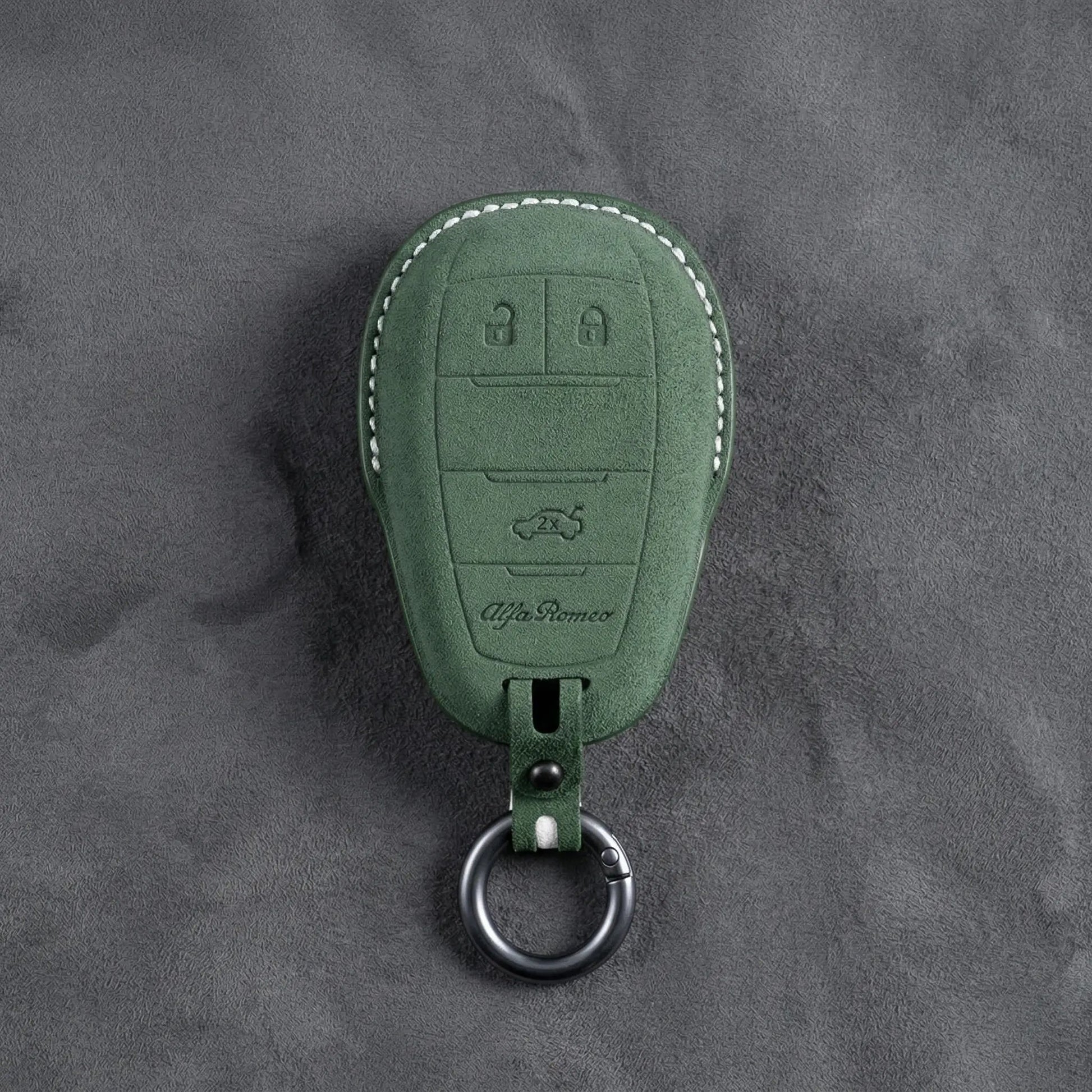 Alfa Romeo Hand - Stitched Alcantara Key Fob Cover – Shield 3 - Button - Dark green