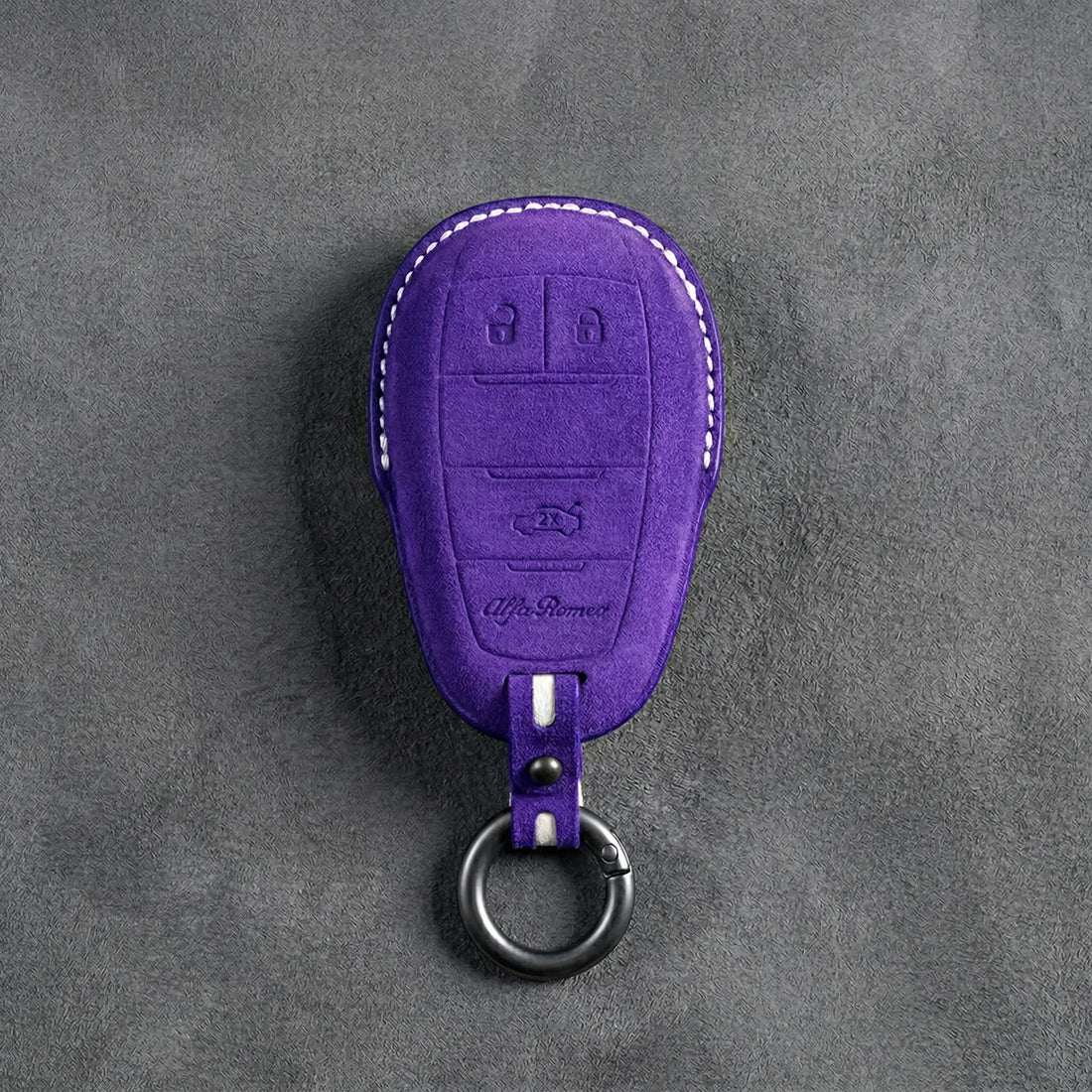 Alfa Romeo Hand - Stitched Alcantara Key Fob Cover – Shield 3 - Button - Dark purple
