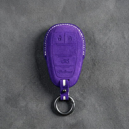 Alfa Romeo Hand - Stitched Alcantara Key Fob Cover – Shield 3 - Button - Dark purple