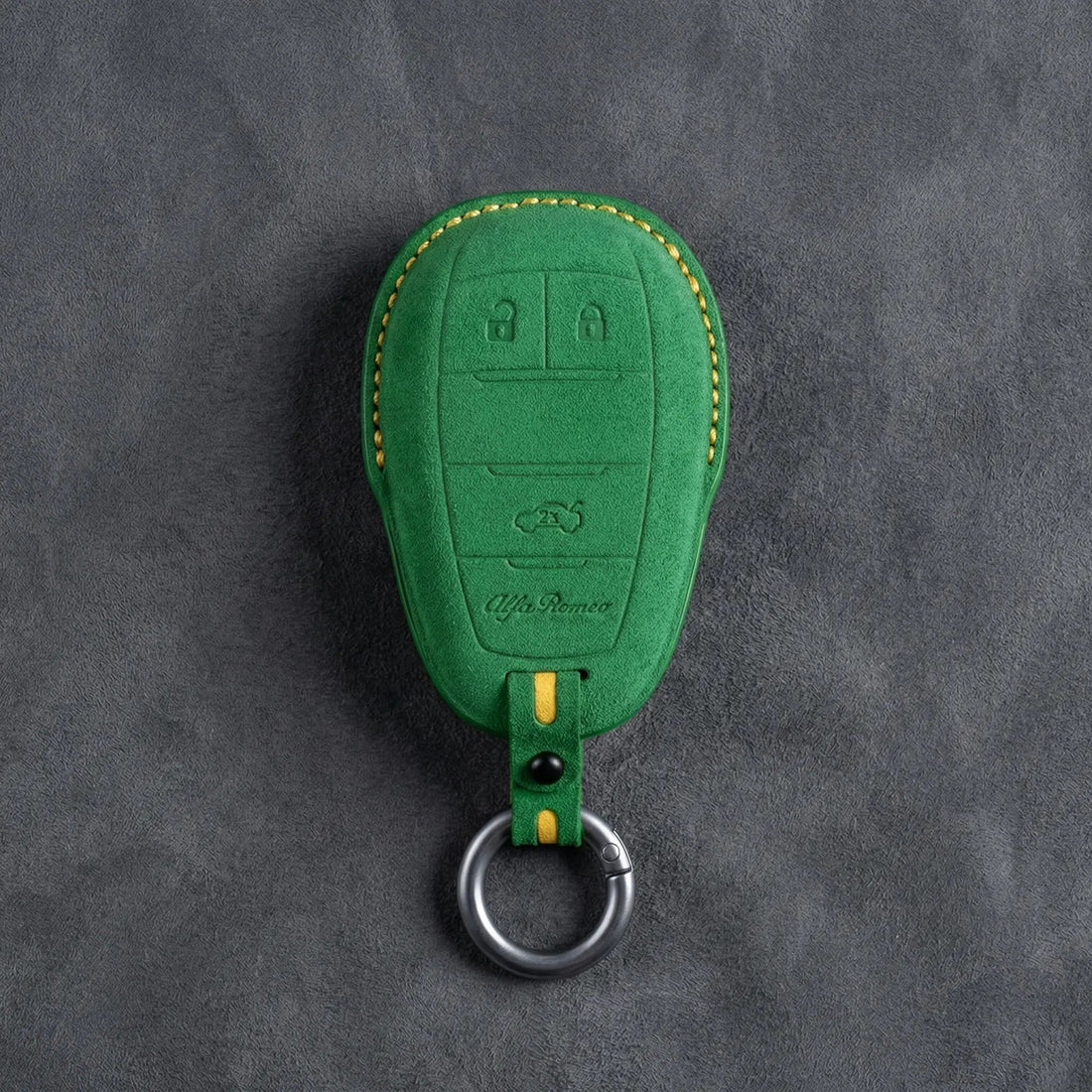 Alfa Romeo Hand - Stitched Alcantara Key Fob Cover – Shield 3 - Button - Grass green