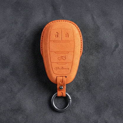 Alfa Romeo Hand - Stitched Alcantara Key Fob Cover – Shield 3 - Button - Orange
