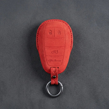 Alfa Romeo Hand - Stitched Alcantara Key Fob Cover – Shield 3 - Button - Red
