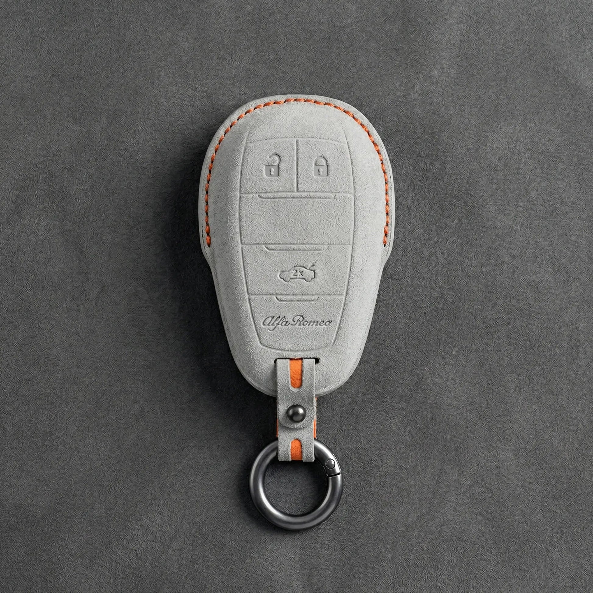 Alfa Romeo Hand - Stitched Alcantara Key Fob Cover – Shield 3 - Button - White