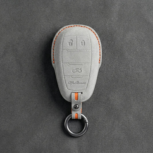Alfa Romeo Hand - Stitched Alcantara Key Fob Cover – Shield 3 - Button - White