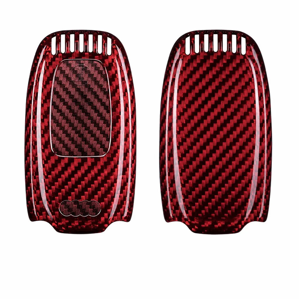 Audi Carbon Key Fob Cover With Vents Oval 3-button Smart Fob Red