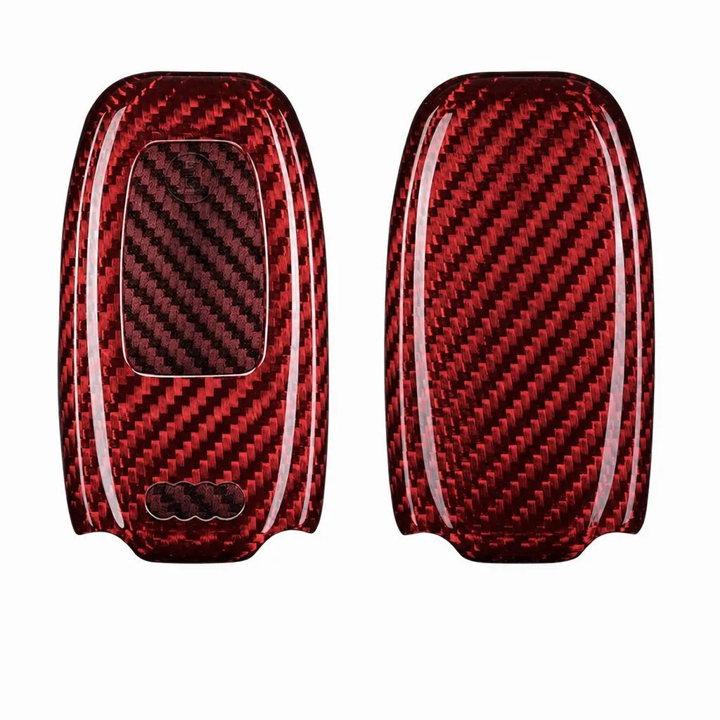 Audi Carbon Key Fob Cover Without Vents Oval 3-button Smart Fob Red