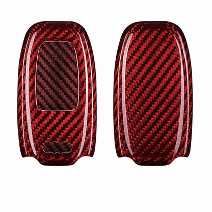 Audi Carbon Key Fob Cover Without Vents Oval 3-button Smart Fob Red