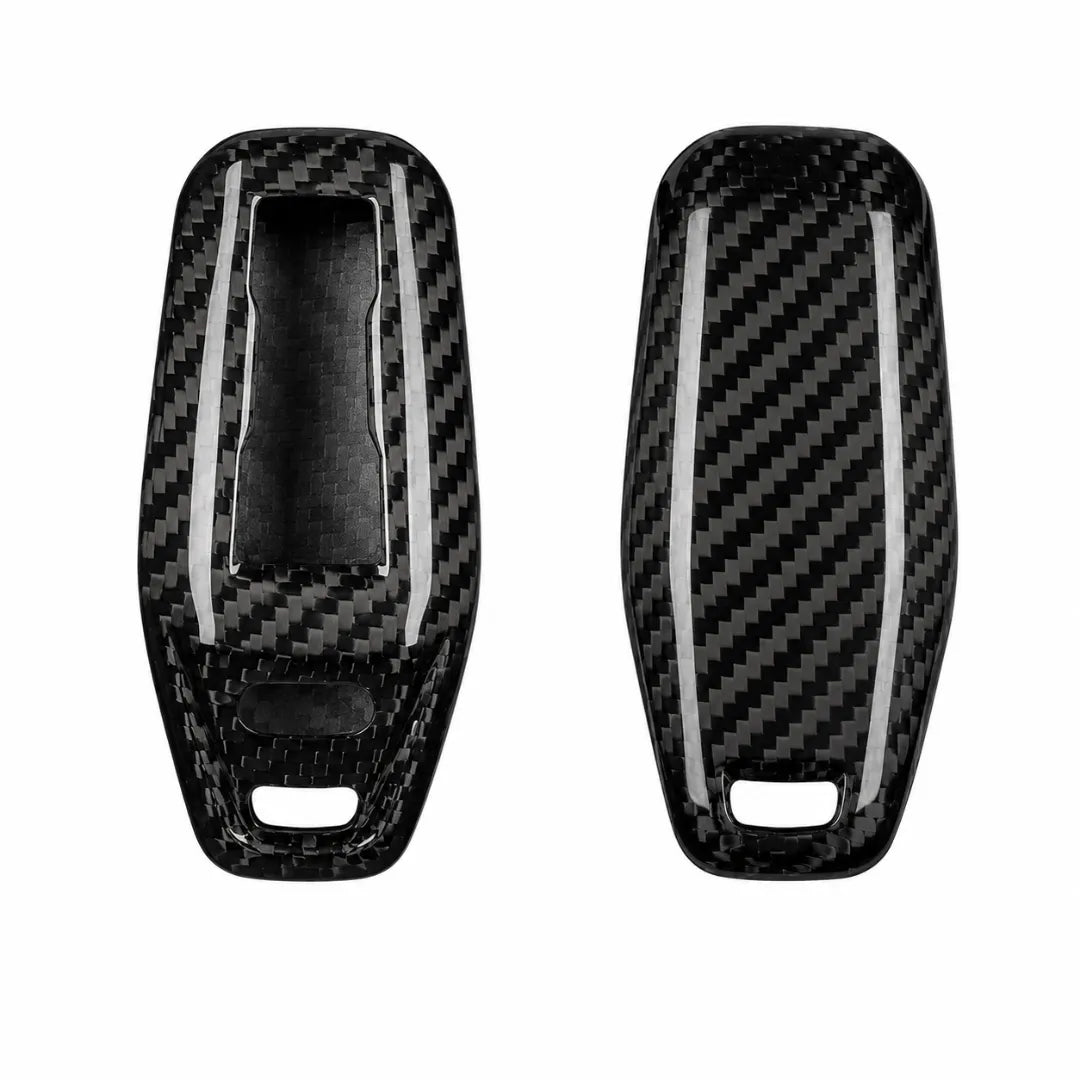 Two black carbon fiber textured key cases shown side by side on a plain white background.