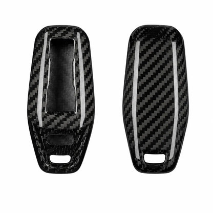 Two black carbon fiber textured key cases shown side by side on a plain white background.