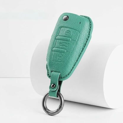 Audi Goatskin Key Fob Cover – Folding 3-Button Key - Cyan
