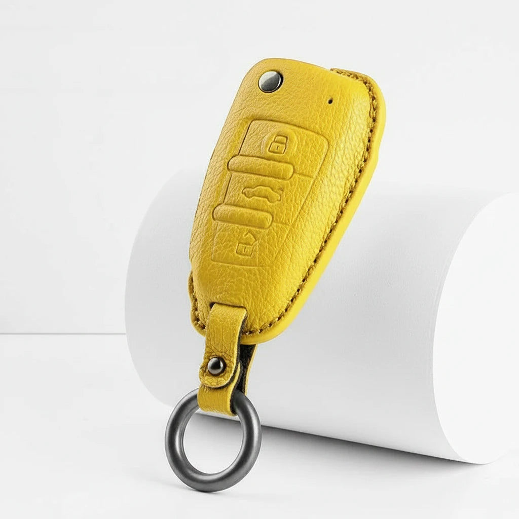 Audi Goatskin Key Fob Cover – Folding 3-Button Key - Yellow