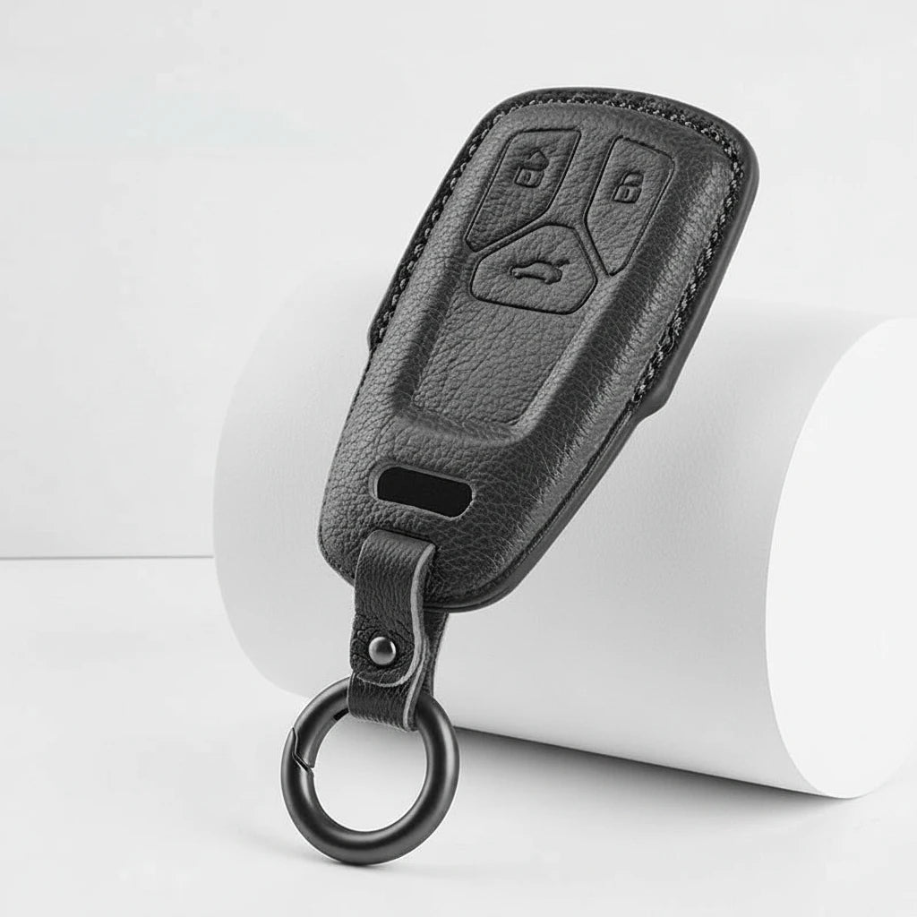 Audi Goatskin Key Fob Cover - Geometric 3-Button Smart Fob - Black