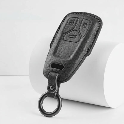 Audi Goatskin Key Fob Cover - Geometric 3-Button Smart Fob - Black
