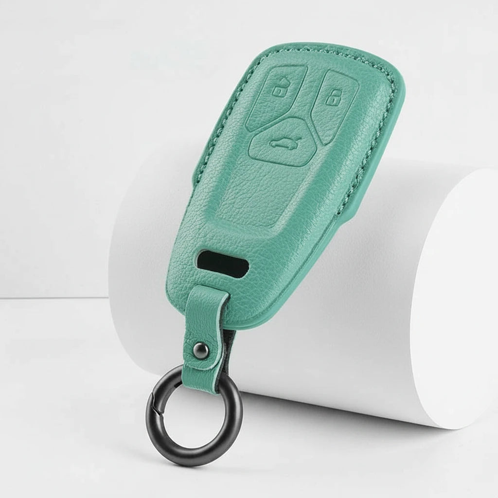 Audi Goatskin Key Fob Cover - Geometric 3-Button Smart Fob - Cyan