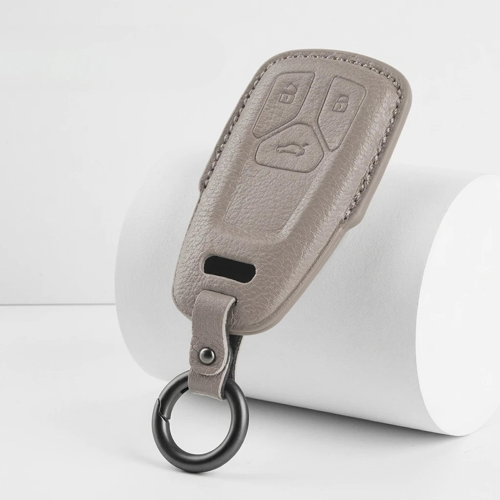 Audi Goatskin Key Fob Cover - Geometric 3-Button Smart Fob - Gray