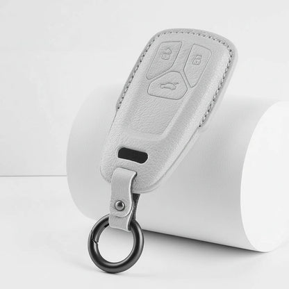 Audi Goatskin Key Fob Cover - Geometric 3-Button Smart Fob - White