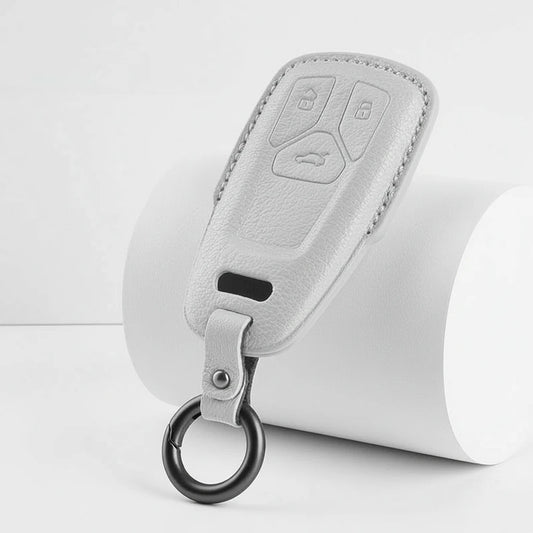Audi Goatskin Key Fob Cover - Geometric 3-Button Smart Fob - White