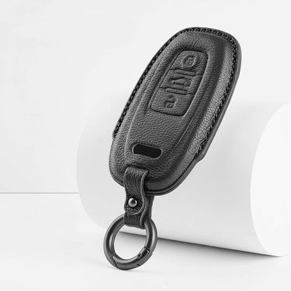 Audi Goatskin Key Fob Cover - Oval 3-Button Smart Fob - Black