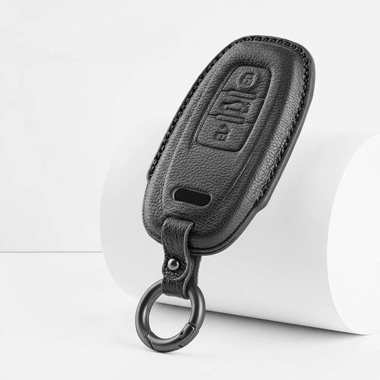 Audi Goatskin Key Fob Cover - Oval 3-Button Smart Fob - Black