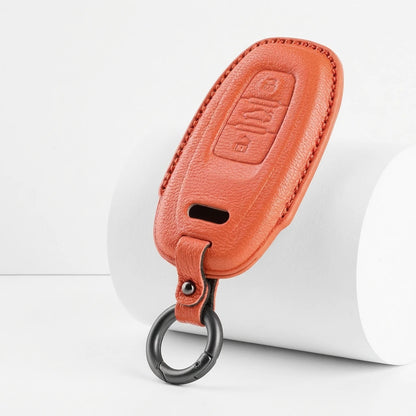 Audi Goatskin Key Fob Cover - Oval 3-Button Smart Fob - Brown