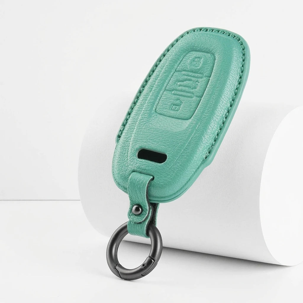 Audi Goatskin Key Fob Cover - Oval 3-Button Smart Fob - Cyan