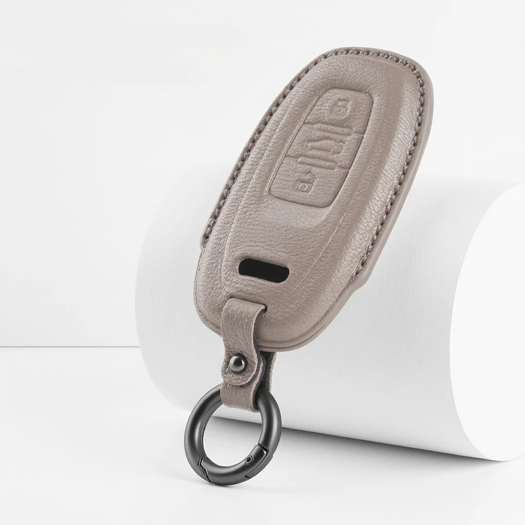 Audi Goatskin Key Fob Cover - Oval 3-Button Smart Fob - Gray
