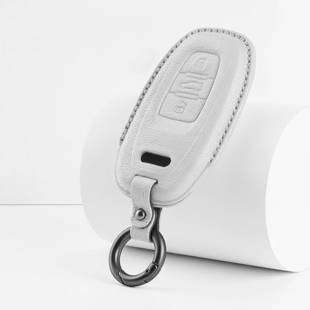 Audi Goatskin Key Fob Cover - Oval 3-Button Smart Fob - White